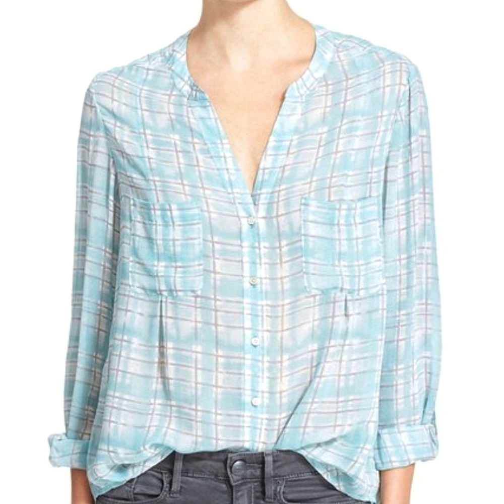 Joie Bonilla Plaid Georgette Silk Top Size S